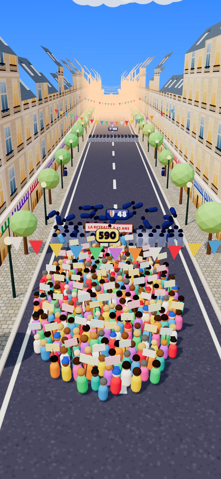 Le cortège percute un cordon de CRS qui s'envolent