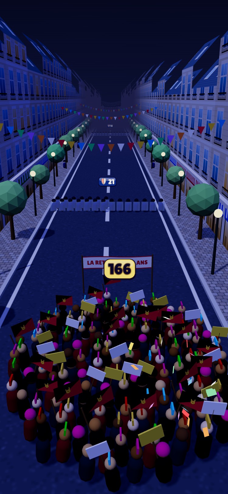 Cortège de punks de nuit sous les lampadaires